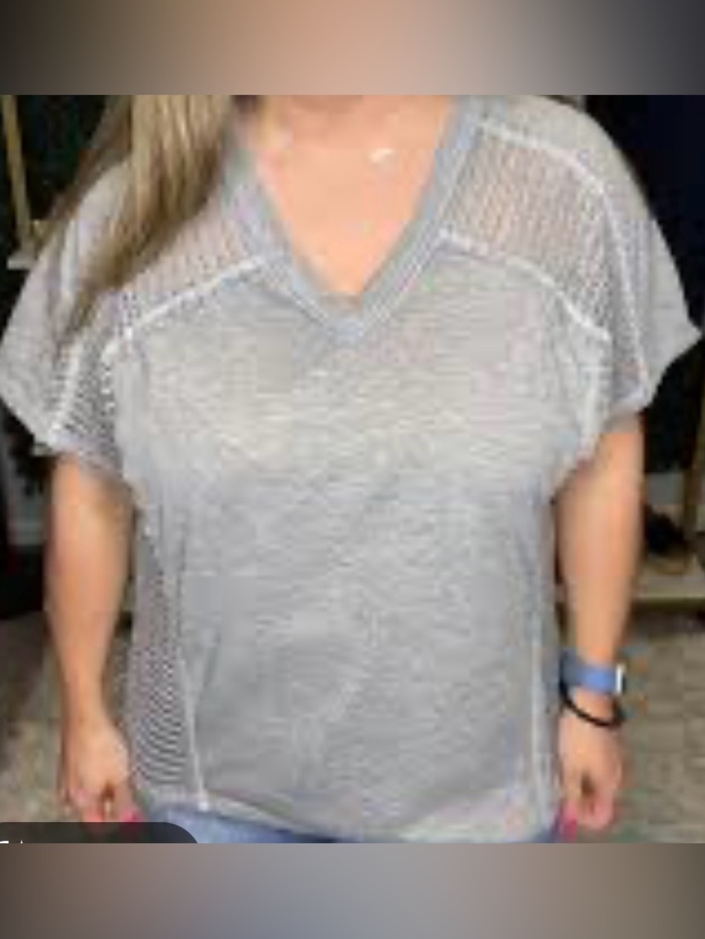 Andree by Unit NWT V Neck Fishnet Yoke Knit Top